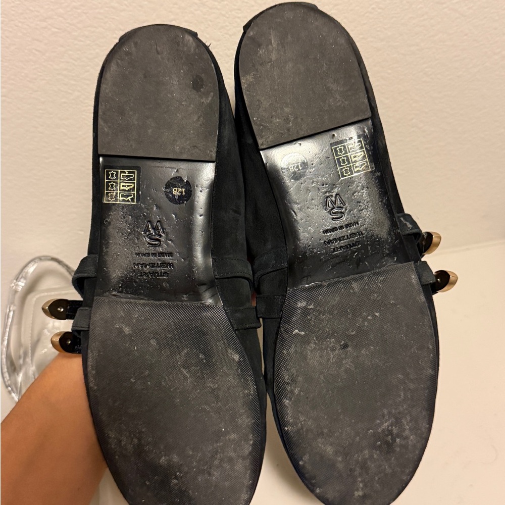 Stuart Weitzman Black Suede Flats with Gold Accents - Picture 2 of 3